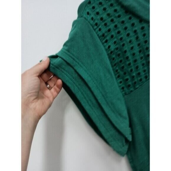 Jodifl Womens BOHO Top Medium Green Eyelet Yoke Tiered Sleeve Ribbed Casual - Picture 5 of 9